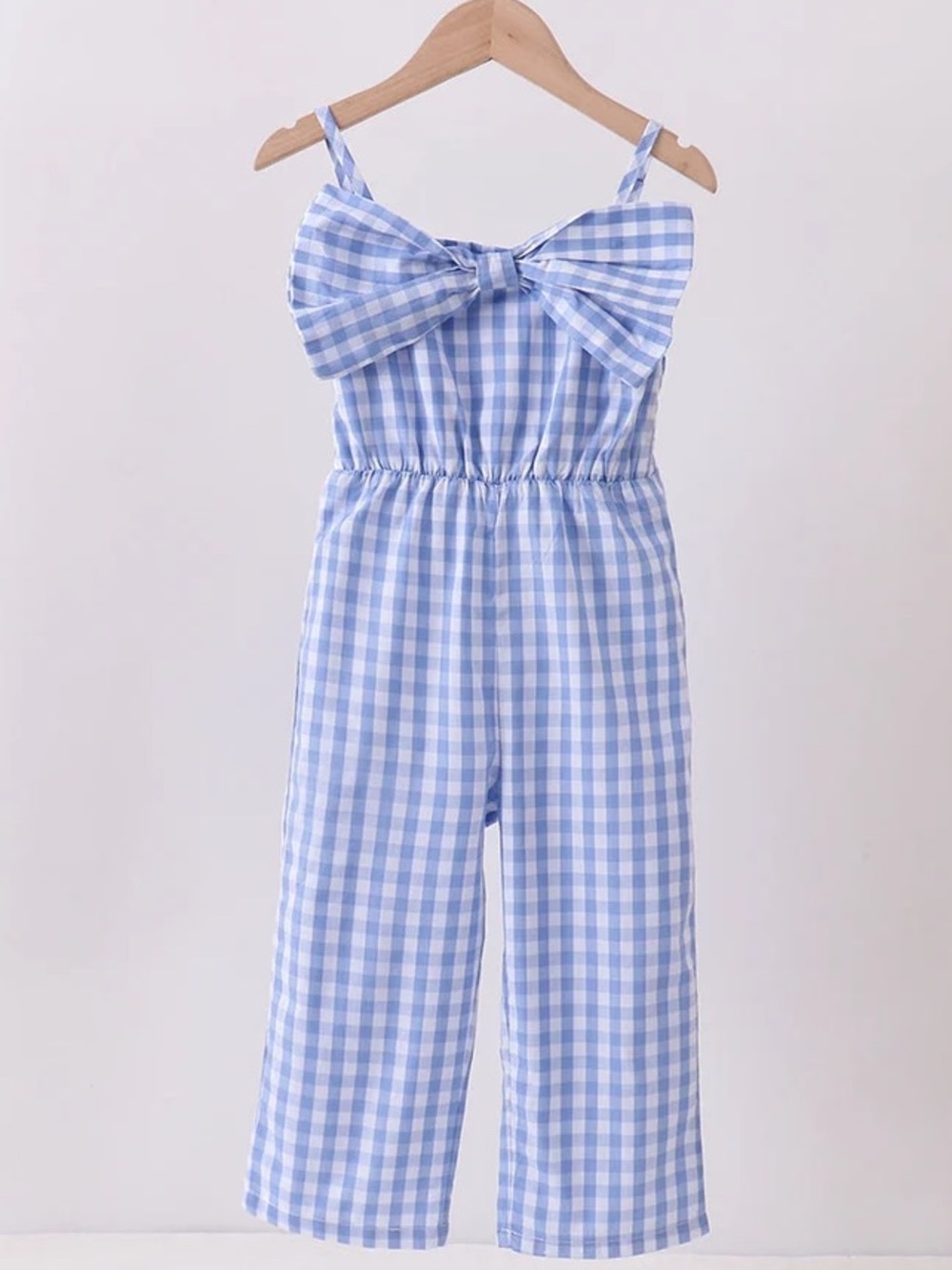 New Abby & Evie Girls Blue Bow Gingham Jumpsuit Girls Size 5